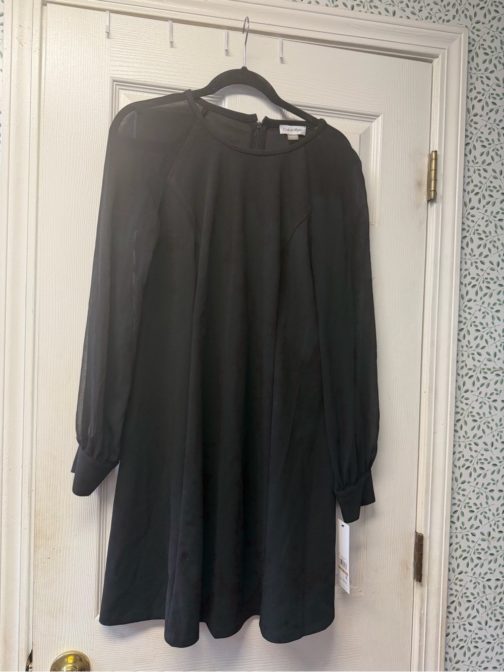 Calvin Klein Black Long-Sleeve Sheer-Sleeve Shift Dress